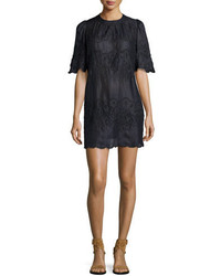 Isabel Marant Embroidered Short Sleeve Voile Dress Black