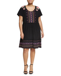 Johnny Was Jwla For Embroidered Jersey Dress Black Plus Size