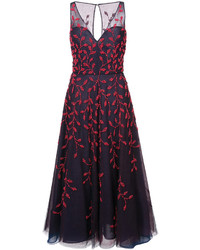 Oscar de la Renta Leaf Detail Embroidered Dress