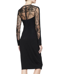 David Meister Long Sleeve Embroidered Jersey Cocktail Dress