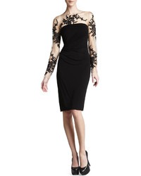David Meister Long Sleeve Embroidered Jersey Dress