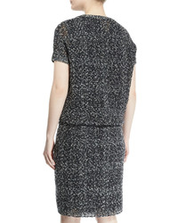 Brunello Cucinelli Short Sleeve Embroidered Knit Dress Onyx