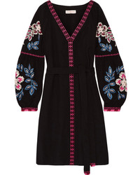 Tory Burch Therese Embroidered Cotton Mini Dress Black