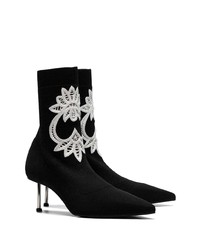Alexander McQueen Black 65 Embroidered Stretch Ankle Boots