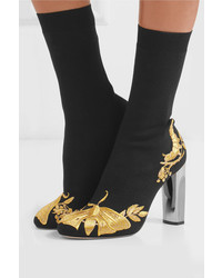 Alexander McQueen Embroidered Stretch Knit Sock Boots