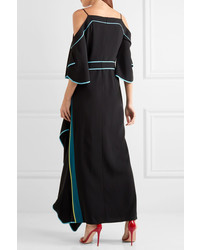Peter Pilotto Cold Shoulder Embroidered Cady Gown Black