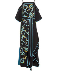 Peter Pilotto Cold Shoulder Embroidered Cady Gown Black