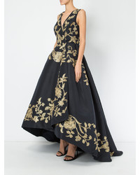 Oscar de la Renta Floral Embroidered Evening Dress