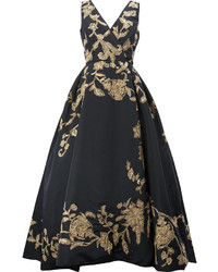 Oscar de la Renta Floral Embroidered Evening Dress