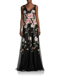David Meister Floral Embroidered Gown