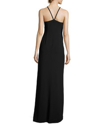Halston Heritage Sleeveless Crepe Column Gown W Embroidery Detail
