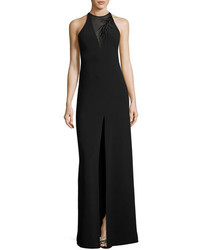 Halston Heritage Sleeveless Crepe Column Gown W Embroidery Detail