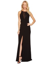 Halston Heritage Sleeveless Crepe Gown W Front Embroidery Detail Dress