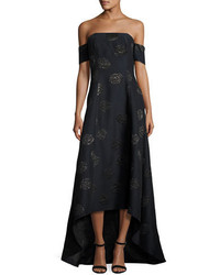 Sachin + Babi Sachin Babi Off The Shoulder Embroidered High Low Gown Lapis