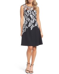 Ellen Tracy Embroidered Crepe Fit Flare Dress