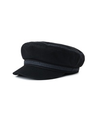 Black Embroidered Flat Cap