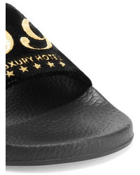 Dolce & Gabbana Embroidered Velvet Slides Black