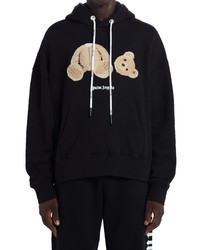 Palm Angels Bear Applique Cotton Hoodie In Black Brown At Nordstrom