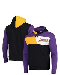 Mitchell & Ness Black Los Angeles Lakers Hardwood Classics Colorblock Fleece Pullover Hoodie