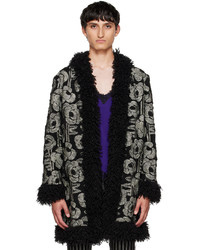 Black Embroidered Fleece Overcoat