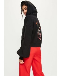 Missguided Black Embroidered Back Blouson Sleeve Hoodie
