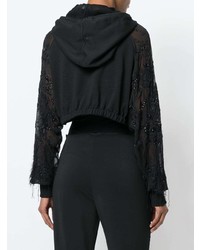 Amen Cropped Hoodie With Embroidered Sheer Sleeves