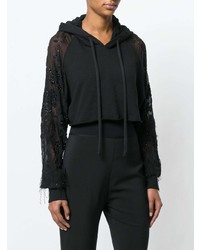 Amen Cropped Hoodie With Embroidered Sheer Sleeves
