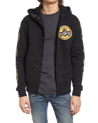 Cult of Individuality Lucky Embroidered Zip Up Cotton Graphic Hoodie