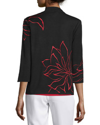 Ming Wang 34 Sleeve Embroidered Jacket Blackred