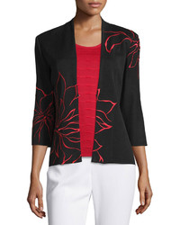 Ming Wang 34 Sleeve Embroidered Jacket Blackred