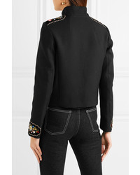 Vilshenko Misha Embroidered Velvet Paneled Gabardine Jacket Black