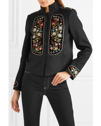 Vilshenko Misha Embroidered Velvet Paneled Gabardine Jacket Black