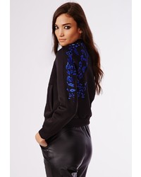 Missguided Immi Leopard Embroidered Bomber Jacket Black