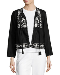 Kate Spade New York Embroidered Boxy Open Front Jacket Black