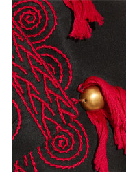 Oscar de la Renta Tasseled Embroidered Silk Faille Jacket Black