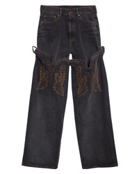Y/Project Cowboy Cuff Convertible Straight Leg Jeans In Black At Nordstrom