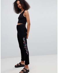 Monki Embroidered Mom Jeans