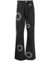 ROUGH. Olive Wreaths Embroidered Wide Leg Jeans