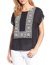 Lucky Brand Embroidered Mixed Media Top