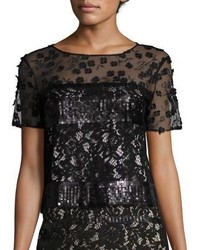Elie Tahari Jules Embroidered Sequin Lace Blouse