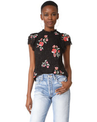 Rebecca Taylor Short Sleeve Lace Top With Embroidery