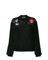 Black Embroidered Lace Crew-neck Sweater