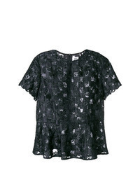Black Embroidered Lace Crew-neck T-shirt