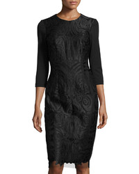 Alexia Admor 34 Sleeve Embroidered Lace Panel Dress Black