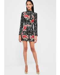 Missguided Black Lace Rose High Neck Dress