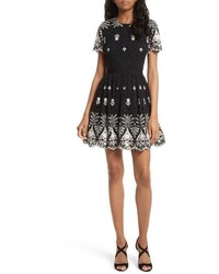 Alice + Olivia Nigel Embroidered Lace Party Dress