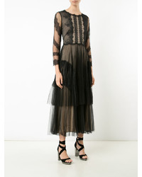Marchesa Notte Tiered Pleated Tulle And Lace Dress