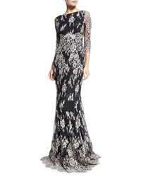Erin Fetherston 34 Sleeve Embroidered Lace Gown Black