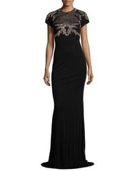 David Meister Metallice Lace Applique Gown