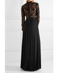 Self-Portrait Mia Guipure Lace And Pleated Crepe Gown Black